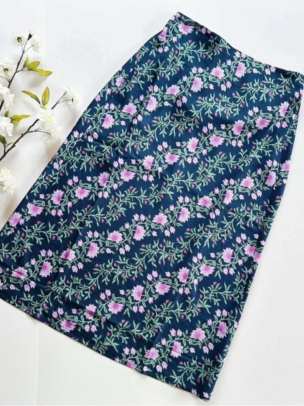 NEW J.Crew Factory Printed Bias Slip Skirt & Top Set Antique Navy Vintage Floral - Picture 10 of 12